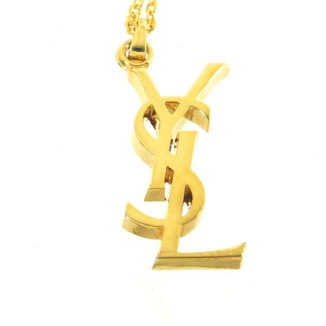 gold and black ysl logo charm necklace|YSL vintage necklace.